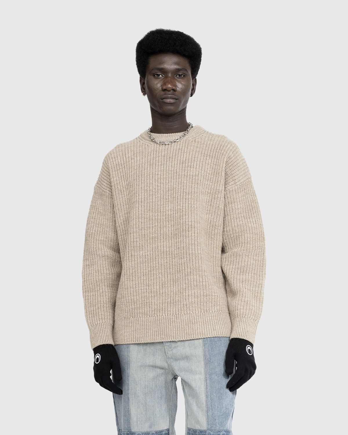 Marine Serre – Wool and Fluffy Knit Crewneck Pullover Beige ...